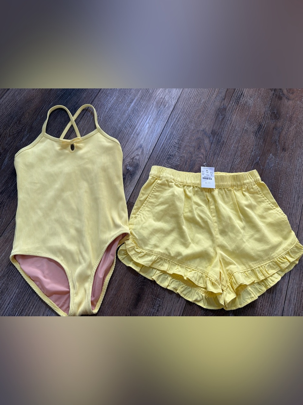 Crewcuts Yellow Ribbed Swim One-Piece with Ruffle Shorts size 10/12 kids